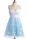 Light Blue Sleeveless Lace Knee Length Quinceanera Court Dresses