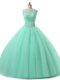 Amazing Sleeveless Tulle Floor Length Lace Up Quinceanera Dresses in Apple Green with Beading and Lace