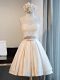 Fitting Scoop Sleeveless Prom Dresses Mini Length Lace Champagne Satin