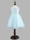 Flare Light Blue Zipper Toddler Flower Girl Dress Lace and Bowknot Sleeveless Knee Length