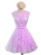 Classical Lilac Dama Dress for Quinceanera Prom and Party and Wedding Party with Belt Scoop Sleeveless Lace Up