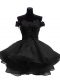 Fashion Black Organza Zipper Off The Shoulder Sleeveless Mini Length Prom Party Dress Beading and Lace and Appliques and Ruffles