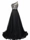 Fancy Black Dress for Prom One Shoulder Sleeveless Brush Train Side Zipper