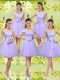Gorgeous Lilac Sleeveless Lace and Belt Knee Length Quinceanera Court Dresses