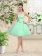 Apple Green A-line Lace and Belt Quinceanera Court of Honor Dress Lace Up Organza Sleeveless Knee Length