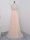Simple Peach Sleeveless Sequins Floor Length Dress for Prom