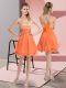 Sleeveless Mini Length Beading and Ruffled Layers and Ruching Lace Up Prom Evening Gown with Orange