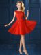 Luxury Red Cap Sleeves Knee Length Lace and Appliques Lace Up Vestidos de Damas