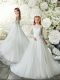 Superior White 3 4 Length Sleeve Tulle Brush Train Clasp Handle Flower Girl Dress for Wedding Party  Superior White 3 4 Length Sleeve Tulle Brush Train Clasp Handle Flower Girl Dress for Wedding Party