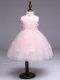 Pretty Knee Length Baby Pink Toddler Flower Girl Dress Tulle Sleeveless Appliques and Bowknot