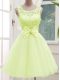 Pretty Yellow Green Sleeveless Lace and Bowknot Knee Length Damas Dress