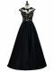 Scoop Sleeveless Backless Prom Dress Black Taffeta
