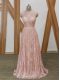 Dazzling Chiffon and Lace Sleeveless Floor Length Prom Dress Brush Train and Beading