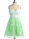 Sleeveless Knee Length Lace Lace Up Quinceanera Dama Dress with Apple Green