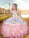 Affordable Ball Gowns Child Pageant Dress Baby Pink Straps Organza and Taffeta Sleeveless Floor Length Lace Up