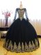 Custom Made Navy Blue Long Sleeves Appliques Floor Length Quince Ball Gowns
