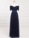 Floor Length Lace Up Quinceanera Court Dresses Navy Blue for Prom and Party and Wedding Party with Ruching