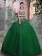 Dark Green Ball Gowns Tulle Strapless Sleeveless Beading Floor Length Lace Up Sweet 16 Quinceanera Dress