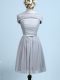 Mini Length Side Zipper Quinceanera Court of Honor Dress Grey for Prom and Party and Wedding Party with Belt