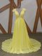 Decent Empire Short Sleeves Yellow Prom Dresses Brush Train Zipper