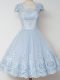Light Blue Square Neckline Lace Quinceanera Court Dresses Cap Sleeves Zipper