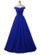 Great Royal Blue Sleeveless Ruching Floor Length