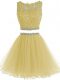 Gorgeous Yellow Tulle Zipper Sweetheart Sleeveless Mini Length Beading and Lace and Appliques