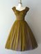 Knee Length Olive Green Quinceanera Dama Dress V-neck Cap Sleeves Lace Up