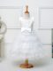 High Quality White Ball Gowns Scoop Sleeveless Organza Tea Length Zipper Ruffled Layers and Bowknot Flower Girl Dress