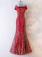 Vintage Wine Red Mermaid Beading Prom Dress Lace Up Chiffon Sleeveless Floor Length
