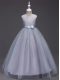 Lovely Grey Sleeveless Lace Floor Length Flower Girl Dresses