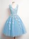 Sleeveless Tulle Knee Length Lace Up Quinceanera Dama Dress in Baby Blue with Lace Sleeveless Tulle Knee Length Lace Up Quinceanera Dama Dress in Baby Blue with Lace