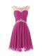 Fuchsia Cap Sleeves Beading Knee Length Homecoming Dress