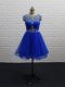 Delicate Beading and Ruching Dress for Prom Royal Blue Zipper Sleeveless Mini Length