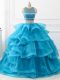 Adorable Tulle Sleeveless Quince Ball Gowns Brush Train and Beading and Ruffles