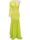 Beauteous Brush Train Column/Sheath Prom Party Dress Yellow One Shoulder Chiffon Long Sleeves Side Zipper