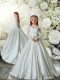 Beautiful Long Sleeves Brush Train Lace Clasp Handle Flower Girl Dress