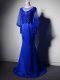 Royal Blue Empire Beading and Lace and Appliques Prom Evening Gown Clasp Handle Elastic Woven Satin Long Sleeves