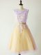Classical Gold Sleeveless Tulle Lace Up Damas Dress for Prom and Party and Wedding Party