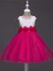 Modern Tulle Scoop Sleeveless Zipper Lace and Hand Made Flower Girls Pageant Dresses in Hot Pink
