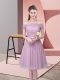 Ruching and Belt Damas Dress Lavender Side Zipper Sleeveless Knee Length