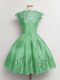 Green A-line Tulle Scalloped Cap Sleeves Lace Knee Length Lace Up Quinceanera Dama Dress