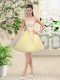 Gorgeous Light Yellow Lace Up Off The Shoulder Lace and Belt Quinceanera Court of Honor Dress Organza Sleeveless