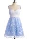 Glorious Light Blue Lace Lace Up Dama Dress for Quinceanera Sleeveless Knee Length Lace