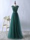 Dark Green Zipper Scoop Lace Prom Party Dress Tulle Short Sleeves