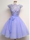 Lavender Scalloped Lace Up Lace and Belt Quinceanera Dama Dress Cap Sleeves