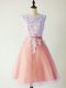Traditional Peach A-line Tulle Scoop Sleeveless Lace Knee Length Lace Up Court Dresses for Sweet 16