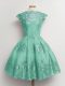 Dramatic Turquoise Tulle Lace Up Scalloped Cap Sleeves Knee Length Vestidos de Damas Lace