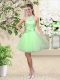Glorious Sleeveless Tulle Knee Length Lace Up Quinceanera Court of Honor Dress in with Lace and Belt