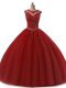Scoop Sleeveless Sweet 16 Dress Floor Length Beading and Lace Burgundy Tulle
